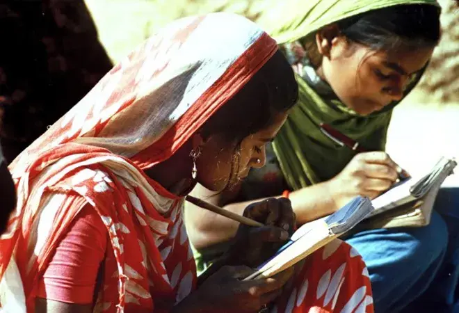 young women studying